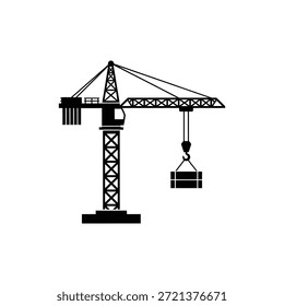Icono de Vector blanco y negro de la grúa de la torre de la construcción mostrado en perfil lateral