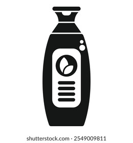 Black and white vector icon of a cosmetic bottle with a dispenser, ideal for representing eco friendly or organic products