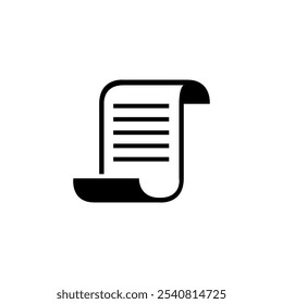 Black and white vector icon of a curled paper document, ideal for business and office use.