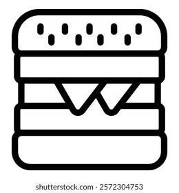 Black and white vector icon depicting a hamburger, perfect for web and menu design