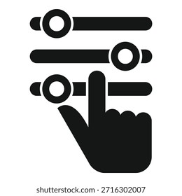 Icono de Vector en blanco y negro que representa una mano que selecciona una opción en una interfaz de pantalla táctil digital
