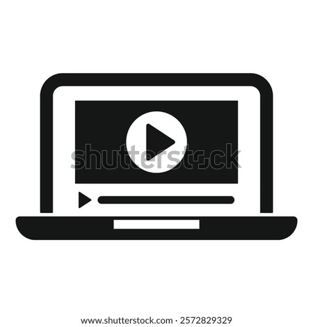 Black and white vector icon depicting a laptop with a play button, symbolizing video streaming