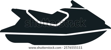 Black and white vector icon depicting a jet ski, capturing the essence of summer activities, water sports, and recreational vehicles for leisure and adventure enthusiasts