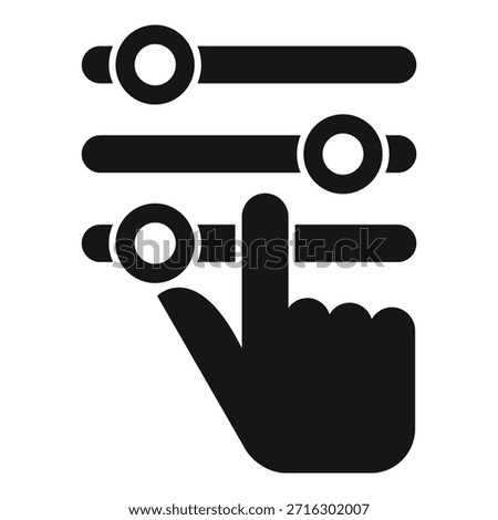 Black and white vector icon depicting a hand selecting an option on a digital touchscreen interface