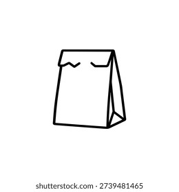 Black and white vector icon of disposable paper bag for food packaging and takeaway tableware