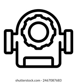 Black and white vector icon featuring a stylized headgear with gears, symbolizing industry