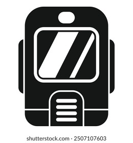 Black and white vector icon of a futuristic monorail train cabin showing doors and window, perfect for transport projects