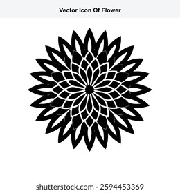 Black and White Vector Icon of a Geometric Flower Mandala Design Illustration