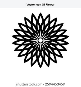 Black and White Vector Icon of a Geometric Flower Design Illustration