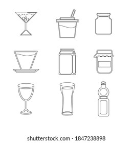 
icono del vector blanco y negro del vidrio y la botella