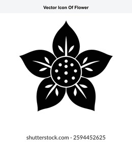 Black and White Vector Icon Graphic Illustration of a Simple Flower with Five Petals