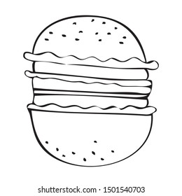 Black and white vector icon of hamburger