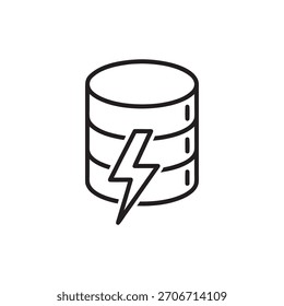 Black and white vector icon of high performance database with lightning bolt symbol for computer science and data technology