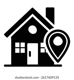 black and white vector icon of a house with a location