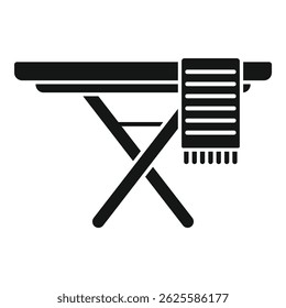 Black and white vector icon of an ironing board with a striped blanket