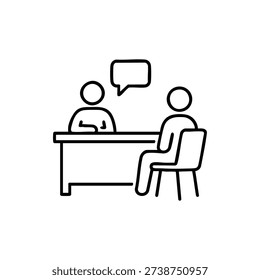 Black and white vector icon of journalist interview conversation at table simple outline journalism concept