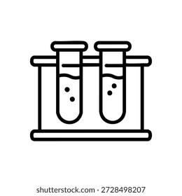 Vetor preto e branco ícone tubos de ensaio de laboratório com líquido em rack ilustração de experiência científica