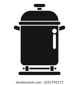 Black and white vector icon of a large cooking pot standing on a stove top burner