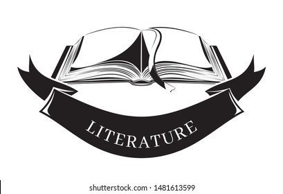 Black and white vector icon literature. Banner concept design. Open book. Vector illustration