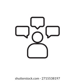 Icono blanco y negro del Vector del gerente con el concepto de la comunicación y de la gestión de las burbujas del discurso