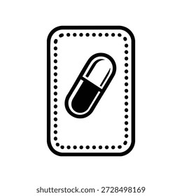 Vetor em preto e branco ícone de blister de cápsula de medicamento ilustração farmacêutica de saúde