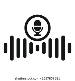 Black and white vector icon of a microphone recording audio waves