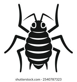 Black and white vector icon of a mite, a small arachnid with a rounded body and eight legs, known for its role as a pest and disease vector