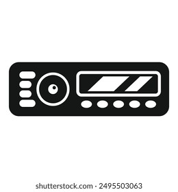 Icono de Vector blanco y negro de una moderna radio para automóviles, con Botones, una pantalla y un altavoz, que representa en el entretenimiento y la tecnología del automóvil