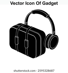 Black and White Vector Icon of a Modern Gadget resembling Headphones and a Case