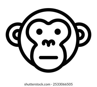 Black and white vector icon of a monkey face, ideal for animal-themed projects, logos, or children’s designs. Editable stroke.