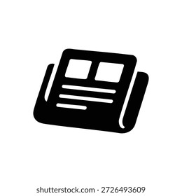 Icono blanco y negro del Vector de la revista abierta del libro con las páginas y el texto para el diseño de la publicación y de la lectura de la educación