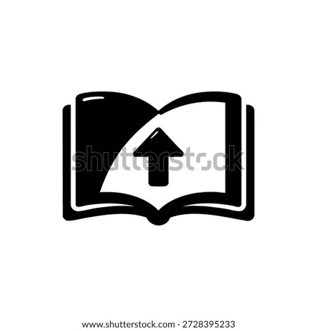 Black and white vector icon open book with upload arrow educational digital download concept