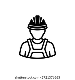 Icono de Vector blanco y negro de la persona que lleva el sombrero duro y la vista del busto del arnés de seguridad