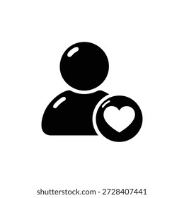 Icono blanco y negro del Vector de la persona con el símbolo del corazón Perfil favorito del usuario como ilustración minimalista del signo