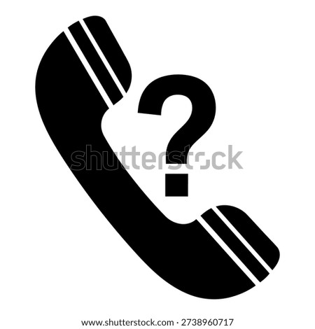 Black and white vector icon representing a telephone receiver and a question mark. This symbol signifies customer support, help desk services, or frequently asked questions related to communication.