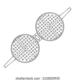 Black And White Vector Icon Of Round Waffle Iron. Black Silhouette Of A Waffle Iron. Flat Simple Element Illustration From Kitchen.