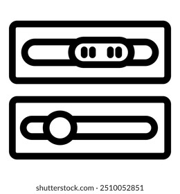 Black and white vector icon set of slider buttons with round and linear regulator