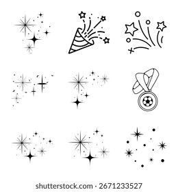 Black And White Vector Icon Set Of Star Decorations And Celebratory Designs
