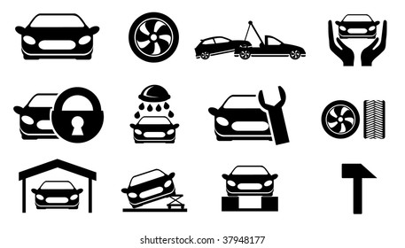 black &white vector icon set for car services company