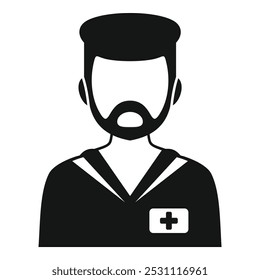 Black and white vector icon of a ship doctor wearing a uniform with a cross patch