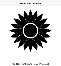 Black and White Vector Icon of a Simple Flower Graphic Design Element