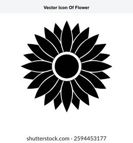 Black and White Vector Icon of a Simple Flower Design