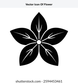 Black and White Vector Icon of a Simple Five Petaled Flower