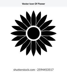 Black and White Vector Icon of a Simple Flower Graphic Design Element