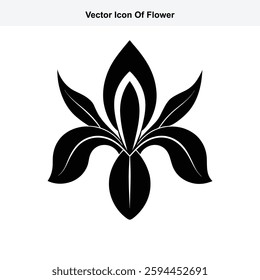Black and White Vector Icon of a Stylized Flower Blossom
