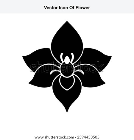 Black and White Vector Icon of a Stylized Flower Graphic Design Element