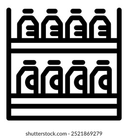 Icono de Vector blanco y negro de un estante de supermercado abastecido con varios productos al por menor