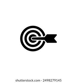 Icono de Vector blanco y negro de un objetivo con un dardo en el centro, que simboliza la precisión y el éxito.