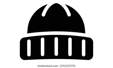 A black and white vector icon of a thermal beanie hat, representing heat retention and head protection in cold climates, isolated on white background.