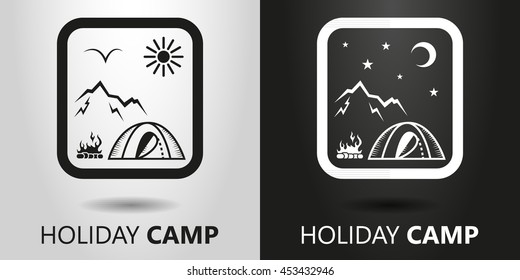 black and white  vector icon tourist camp